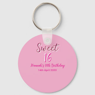 Sweet sixteen pink white name date bold letter mar nyckelring