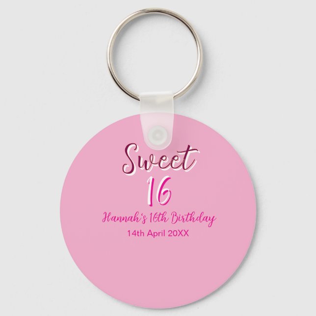 Sweet sixteen pink white name date bold letter mar nyckelring (Framsida)