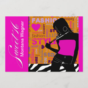 Sweet sixteen Posh Popp Zebra shock rosa orange Inbjudningar