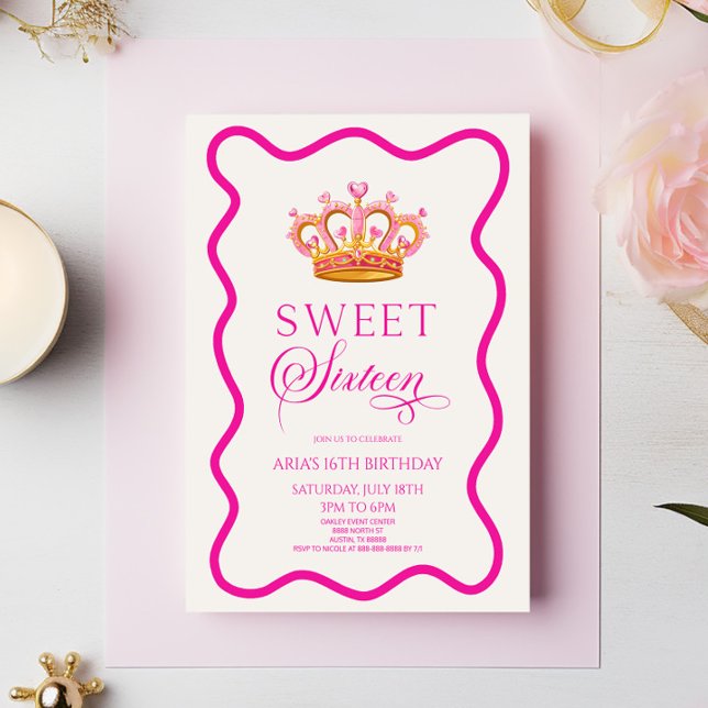 Sweet sixteen Princess Krona 16:e Födelsedagsfeste Inbjudningar (Skapare uppladdad)