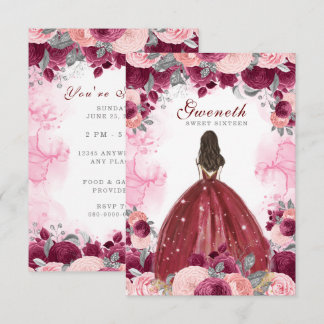 Sweet sixteen Red Flowers Birthday-inbjudan Tilläggskort