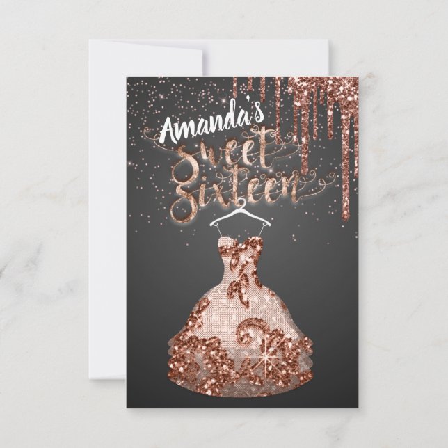 Sweet sixteen Ro Dress Blommigt Princess Drip Gråt Inbjudningar (Baksida)