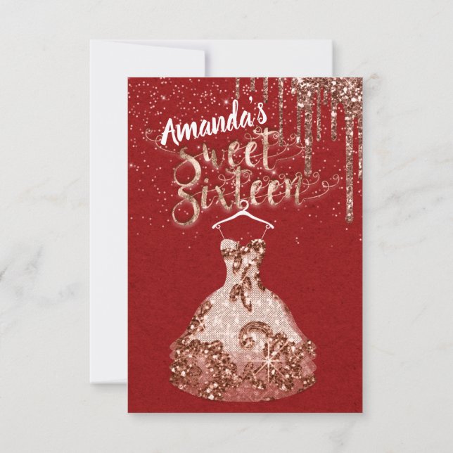 Sweet sixteen Ro Dress Blommigt Princess Drip Red Inbjudningar (Baksida)
