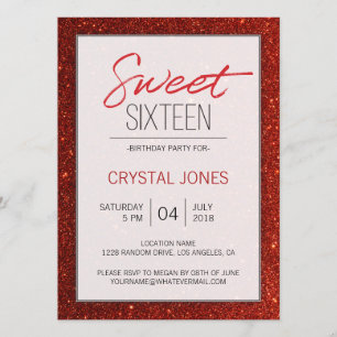 Sweet sixteen röd gnistra inbjudningar