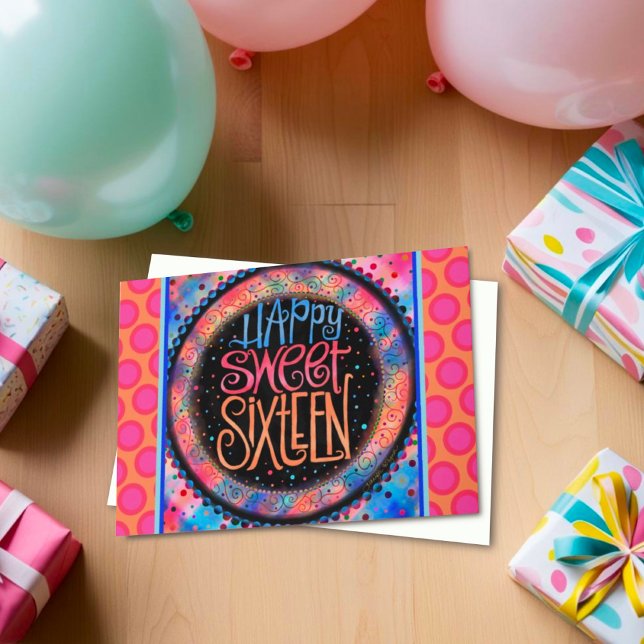 Sweet sixteen Roligt Modern Girly Birthday Kort (Skapare uppladdad)