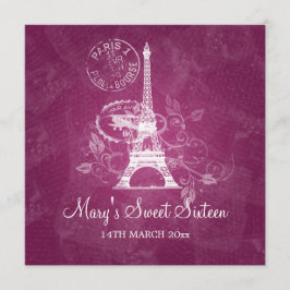 Sweet sixteen Romantic Paris Rosa Inbjudningar
