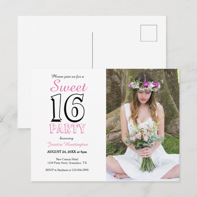 Sweet sixteen Rosa 16:e födelsedagsinbjudan Vykort (Fram/baksida)