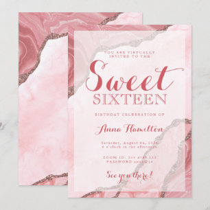 Sweet sixteen  Rosa Agate Virtuell Birthday Inbjudningar