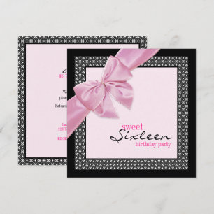 Sweet sixteen Rosa Black Födelsedagsfest Inbjudningar
