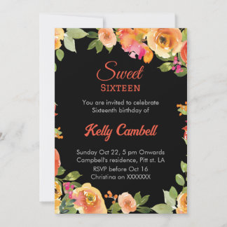 Sweet sixteen rosa/blommigt Inbjudan