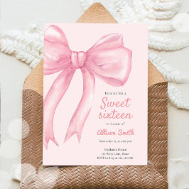 Sweet sixteen Rosa Bow Coquette 16:e födelsedagen Inbjudningar