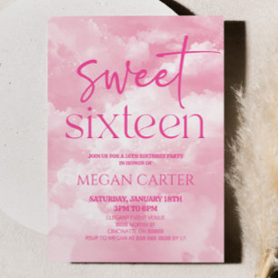 Sweet sixteen Rosa Clouds 16:e Födelsedagsfesten Inbjudningar