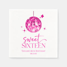 Sweet sixteen Rosa Disco Boll 16:e Födelsedagsfest Pappersservett