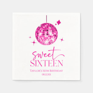 Sweet sixteen Rosa Disco Boll 16:e Födelsedagsfest Pappersservett