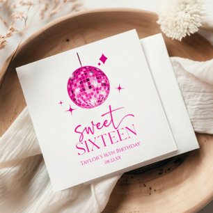 Sweet sixteen Rosa Disco Boll 16:e Födelsedagsfest Pappersservett