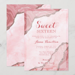 sweet sixteen  Rosa Guld Agate Geode Birthday Inbjudningar