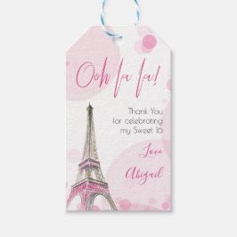 Sweet sixteen Rosa Paris Eiffel Torn Tack Presentetikett