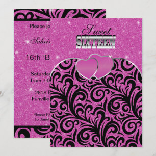 Sweet sixteen Rosa Party Firande DIY Text Inbjudningar