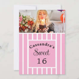 Sweet sixteen Rosa Rand Vågrät Photo Inbjudningar