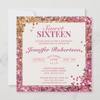 Sweet sixteen Rosa Shimmer-inbjudan Inbjudningar