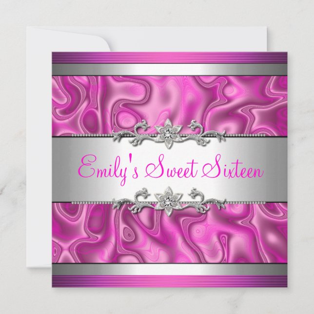 Sweet sixteen Rosa Silver Diamond jewel 2 Inbjudningar (Framsida)