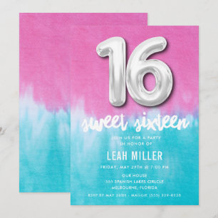 Sweet sixteen Rosa Tie Dye Party-inbjudan Inbjudningar