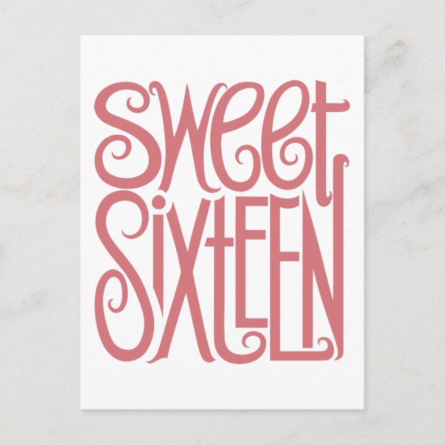Sweet sixteen Rosa vykort (Framsida)