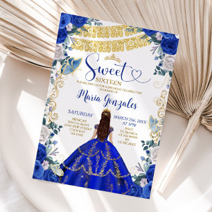 Sweet sixteen Royal Blue Butterfly Födelsedagsfest Inbjudningar