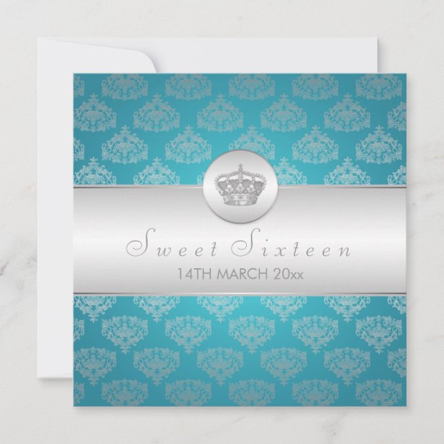 Sweet sixteen Royal Krona Blue Inbjudningar (Framsida)