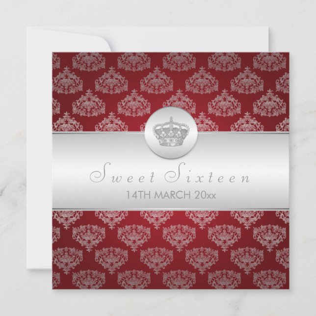 Sweet sixteen Royal Krona Red Inbjudningar (Framsida)
