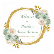 Sweet sixteen Sage Grönt och Guld Elegant Flowers