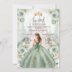 Sweet sixteen Sage Grönt Princess Blommigt Castle Inbjudningar