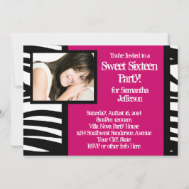 Sweet sixteen, Shock rosa Zebra-fotoinbjudan Inbjudningar