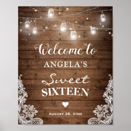 Sweet sixteen Sign Rustic Wood String Ljus Snöre Poster