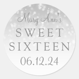 Sweet sixteen Silver Bokeh Gnistra Ljus Runt Klistermärke