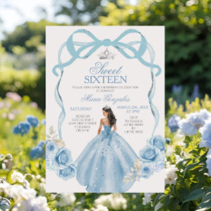 Sweet sixteen Silver och Baby blue födelsedag Inbjudningar