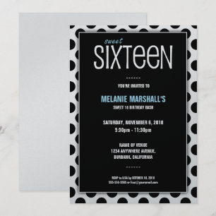 Sweet sixteen Silver och svart Partsinbjudningar Inbjudningar