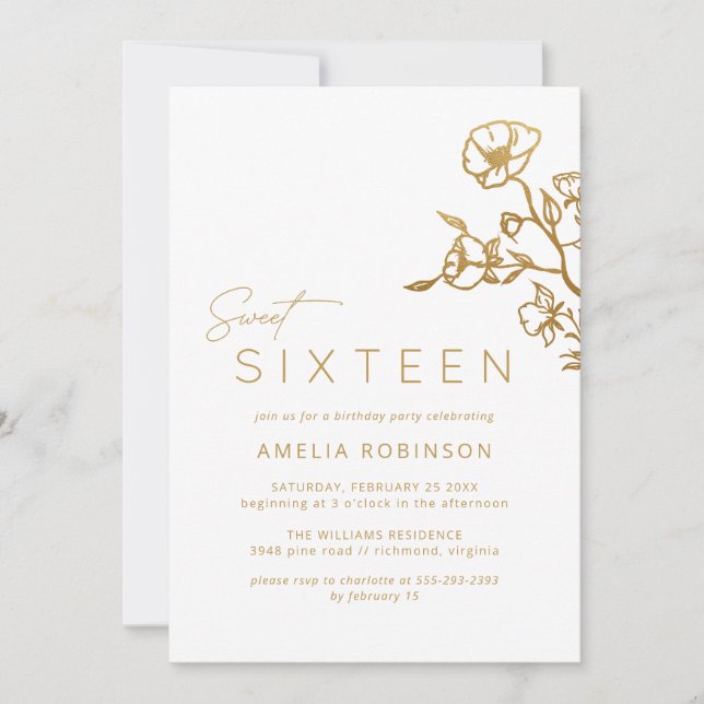 Sweet sixteen Soft Glam Guld & White 16:e födelsed Inbjudningar (Framsida)