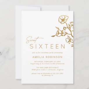 Sweet sixteen Soft Glam Guld & White 16:e födelsed Inbjudningar