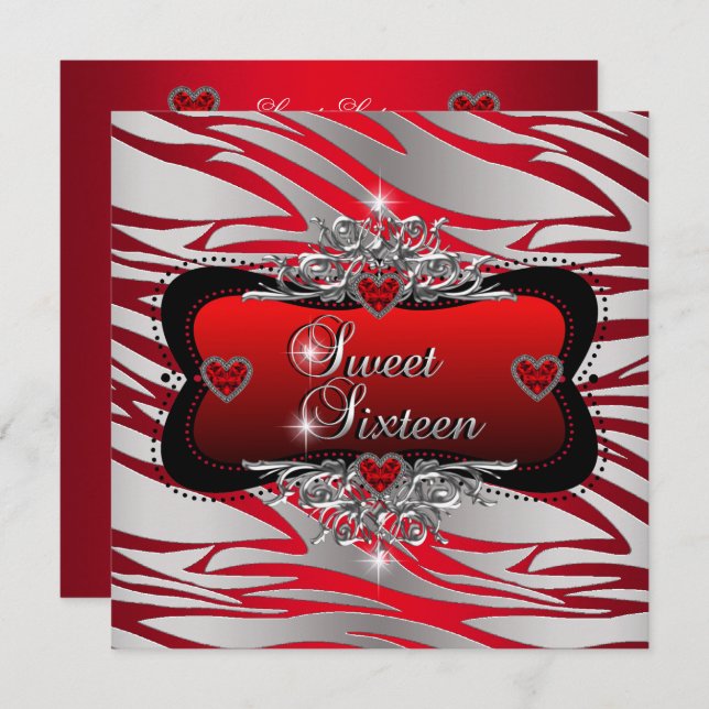 Sweet sixteen Söt 16 Födelsedagsfester Röd Inbjudningar (Fram/baksida)