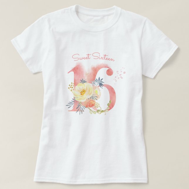 Sweet sixteen Söt Blommigt Anpassningsbar 16:e föd T Shirt (Design framsida)