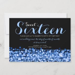 Sweet sixteen Sparkles & Ljus Blue Inbjudningar