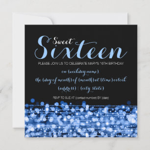Sweet sixteen Sparkles & Ljus Blue Inbjudningar