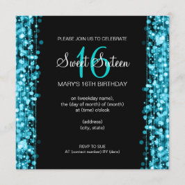 Sweet sixteen Sparkles turkos Inbjudningar
