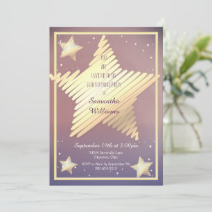 Sweet sixteen Star Guld Rosa Lila Birthday Inbjudningar
