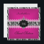 Sweet sixteen Sweet 16 16th Black Zebra White Rosa Inbjudningar<br><div class="desc">Sweet sixteen Sweet 16 16th Black Zebra Snöre,  vita flickor,  enkla,  rena,  designade,  Födelsedagsfest Girls</div>