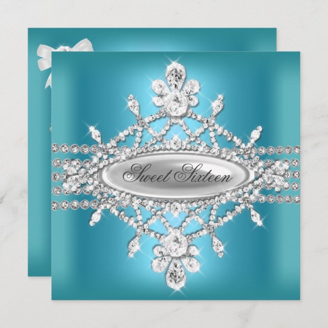Sweet sixteen Sweet 16 Birthday Teal Blue Silver Inbjudningar (Fram/baksida)