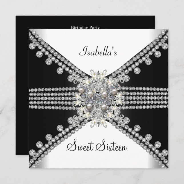 Sweet sixteen Sweet 16 Butterfly Black White Inbjudningar (Fram/baksida)