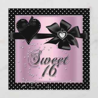Sweet sixteen Sweet 16 Rosa Black Polka Dot Inbjudningar