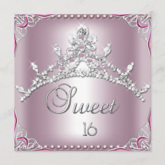 Sweet sixteen Sweet 16 Silver Rosa White Inbjudningar